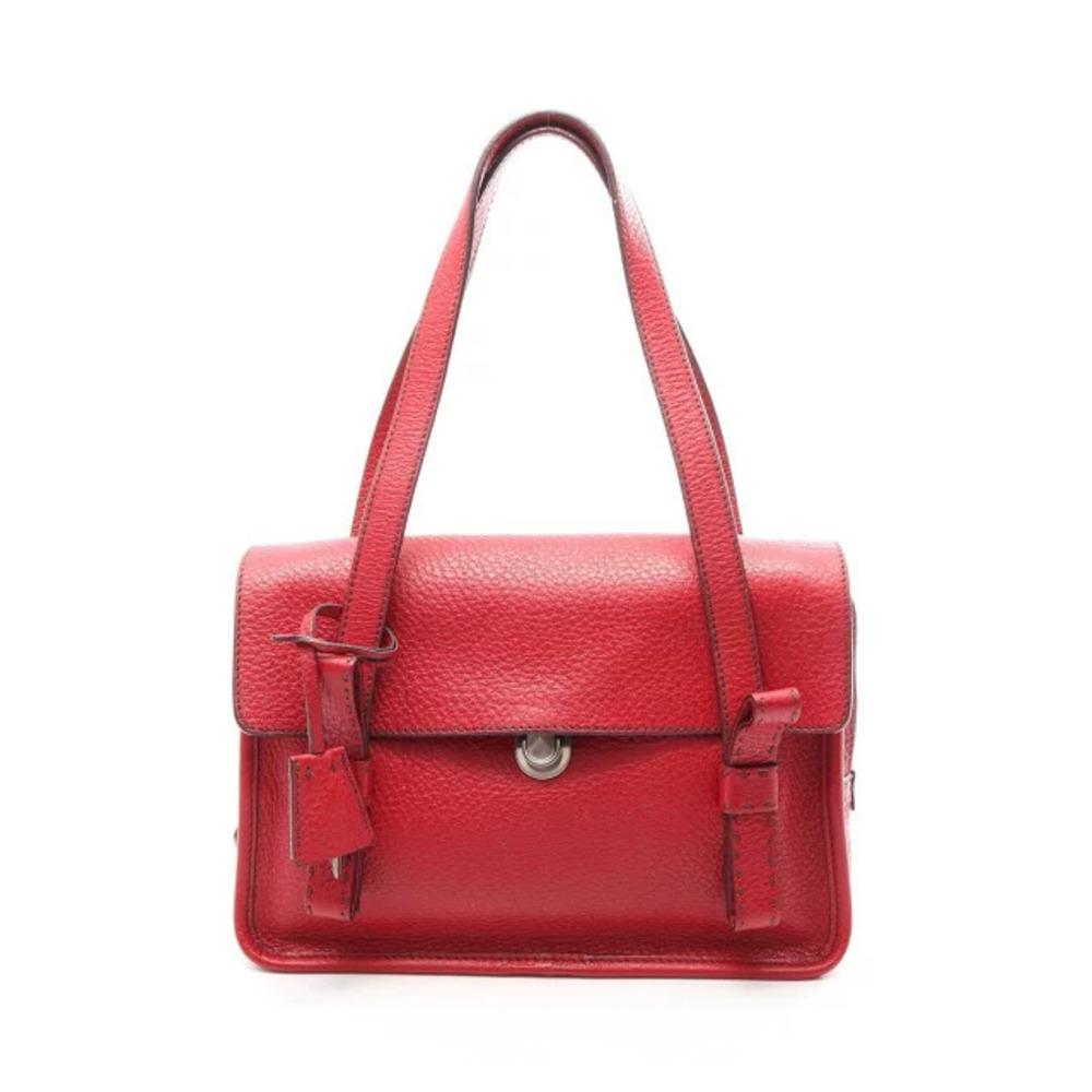 Prada red textured leather shoulder bag front flap